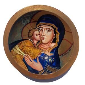 Mary & Child Our Lady Virgin Of Vladimir Hand Painted baribocraft wooden Bowl